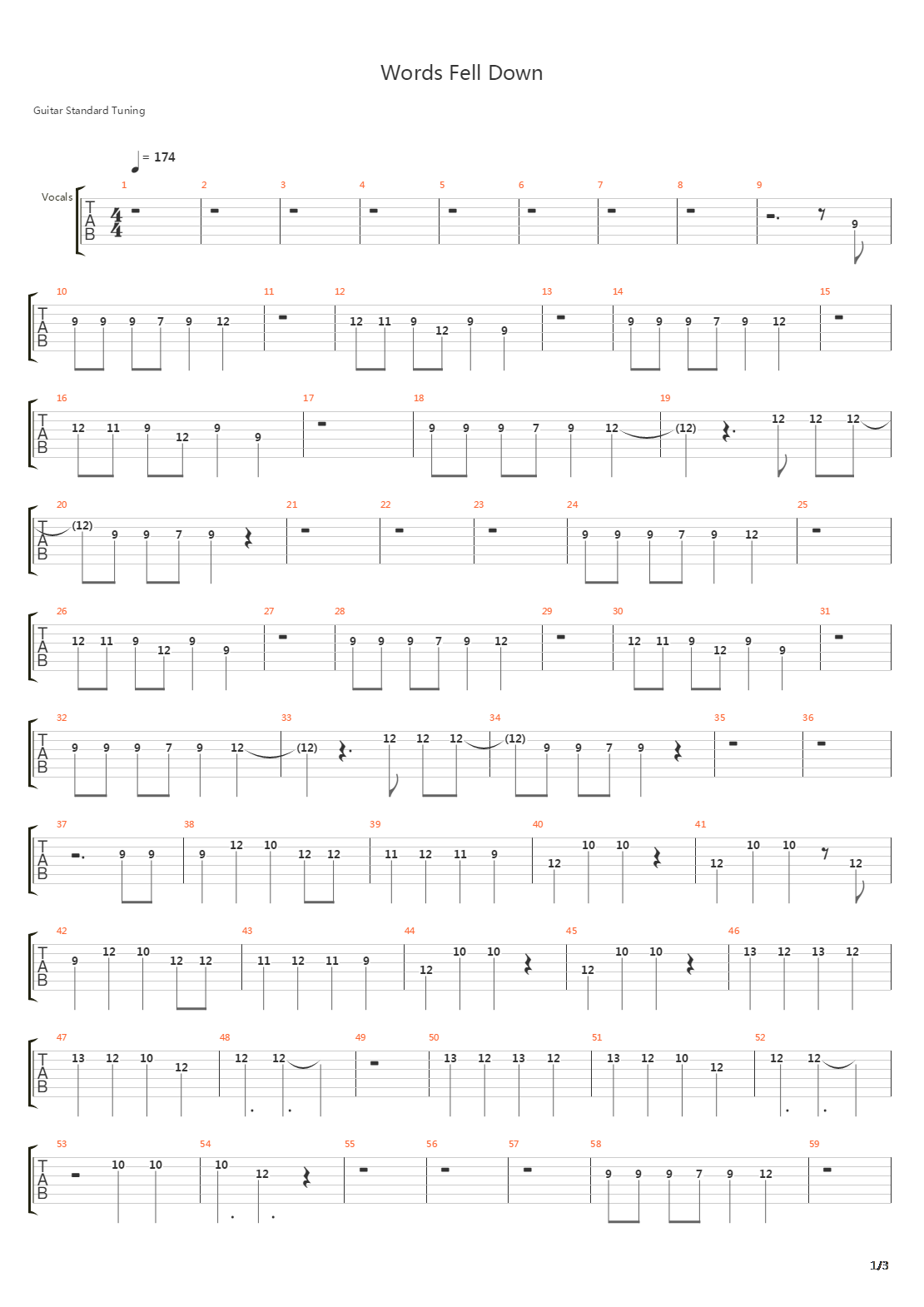 Words Fell Down吉他谱