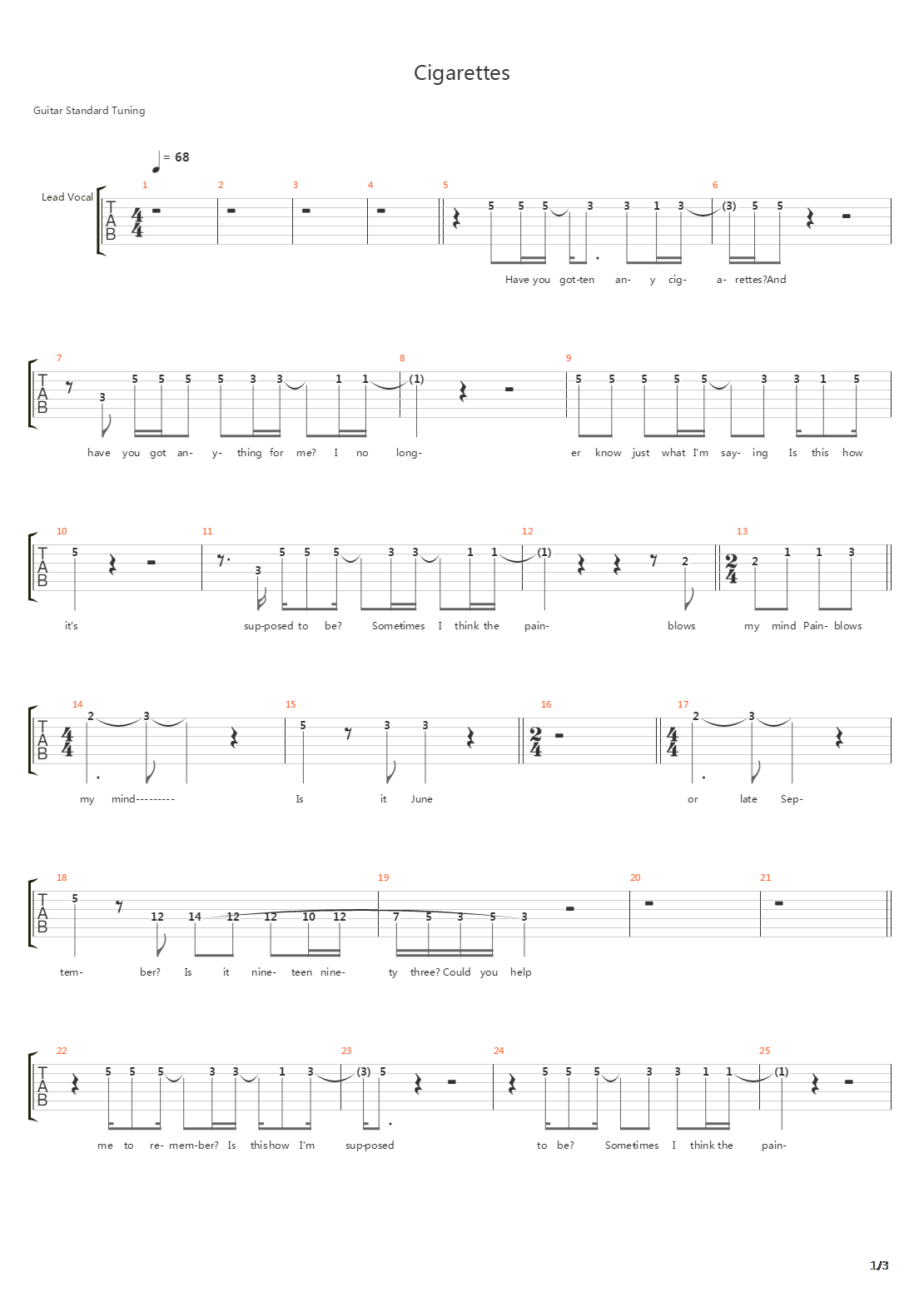 Cigarettes吉他谱