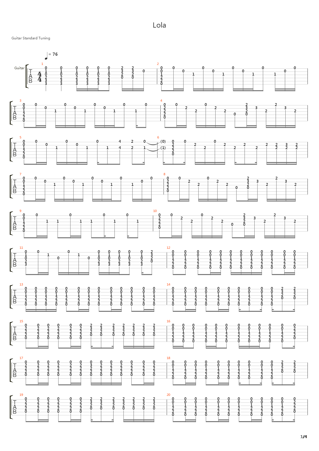 Lola吉他谱