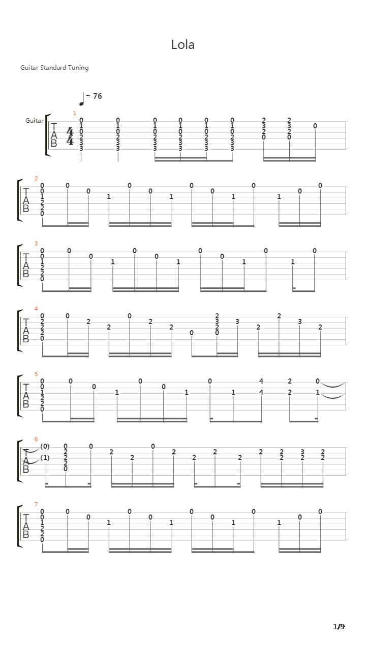 Lola吉他谱