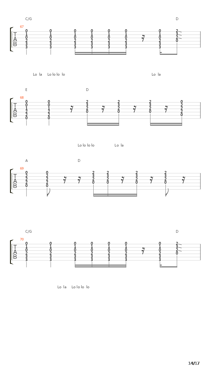 Lola吉他谱