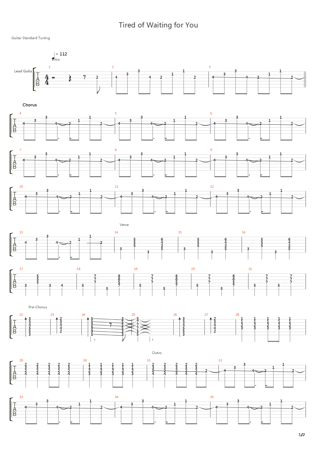 Tired Of Waiting For You吉他谱