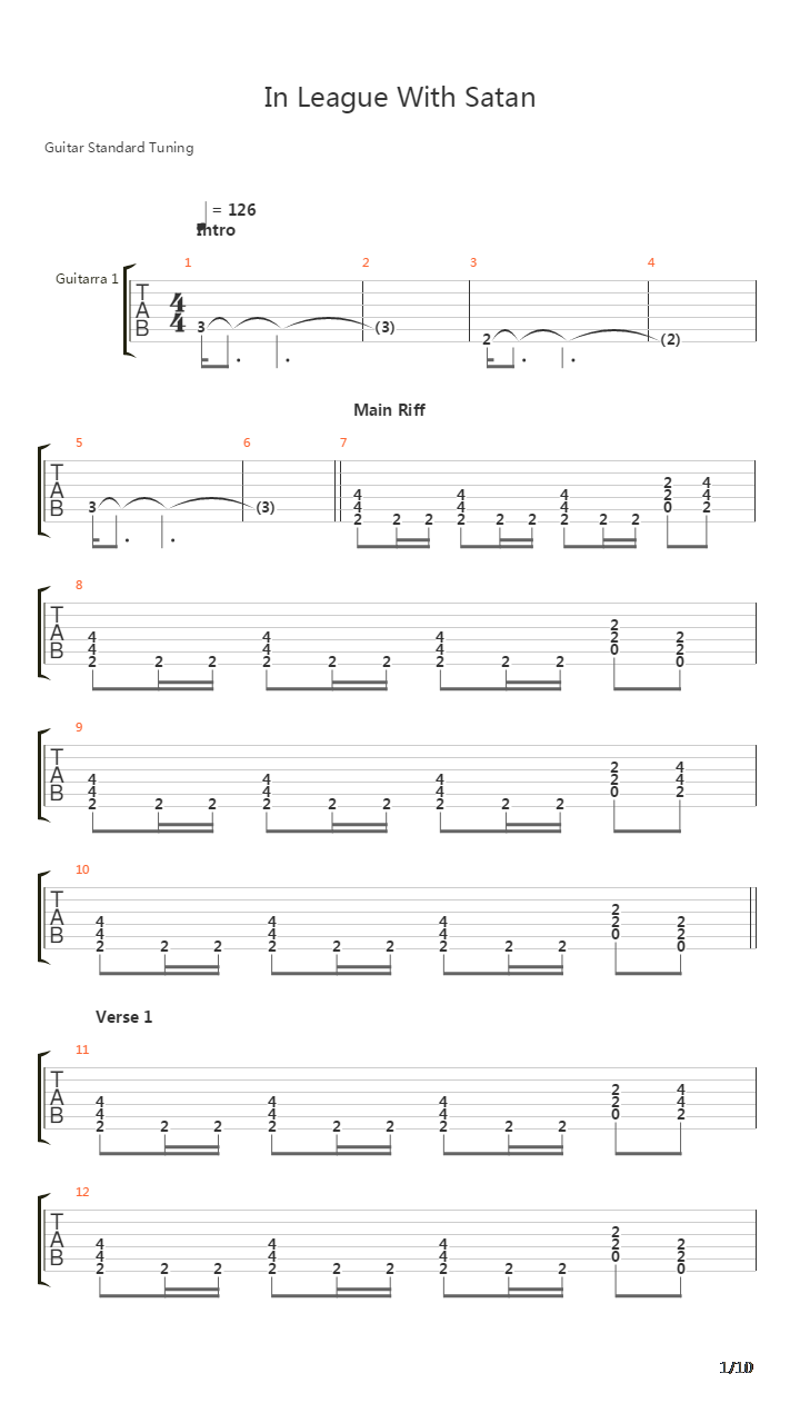 In League With Satan吉他谱