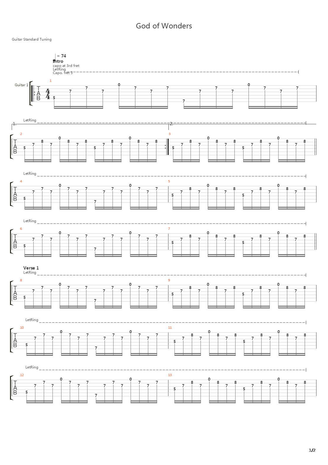 God Of Wonders吉他谱