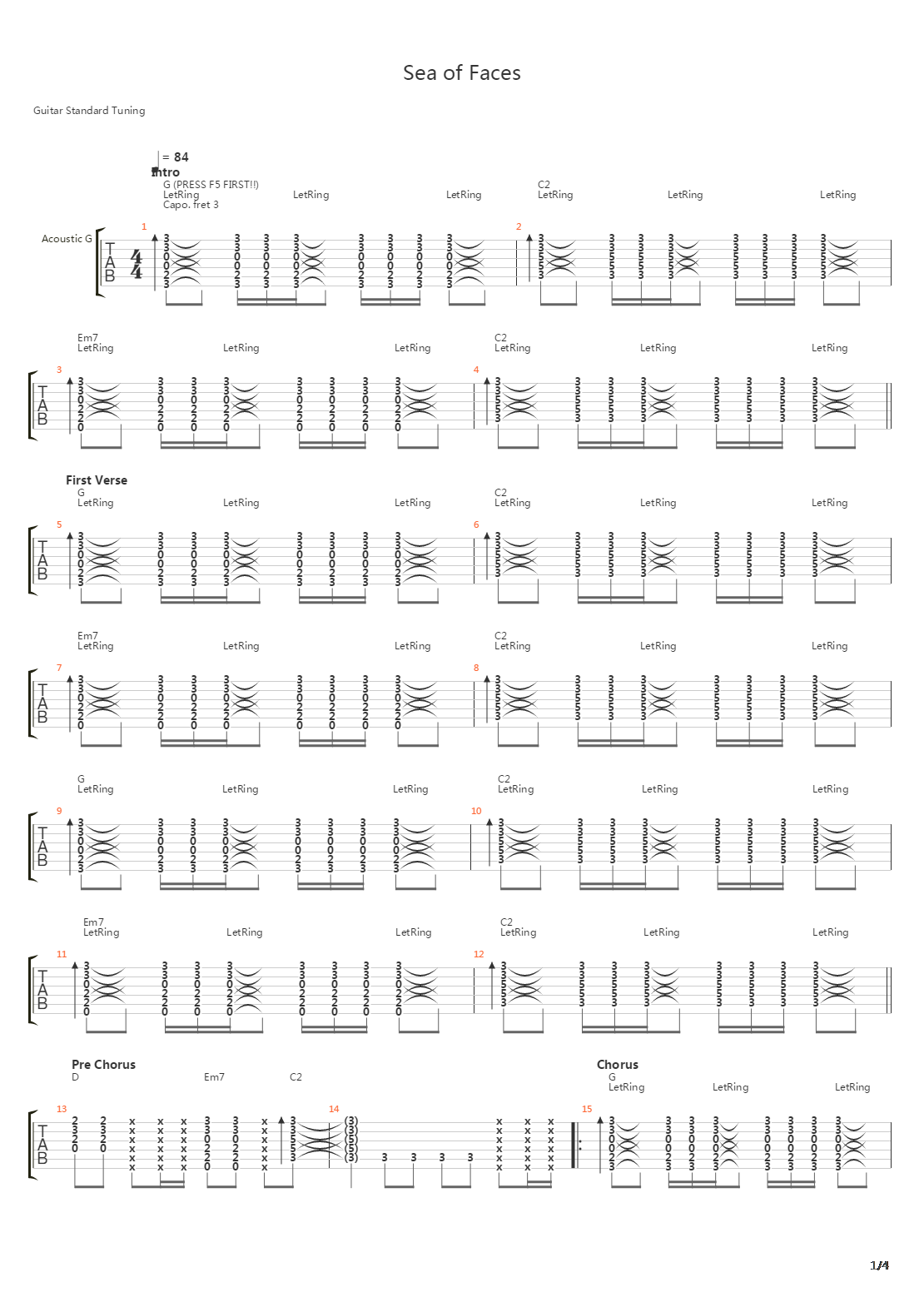 Sea Of Faces吉他谱