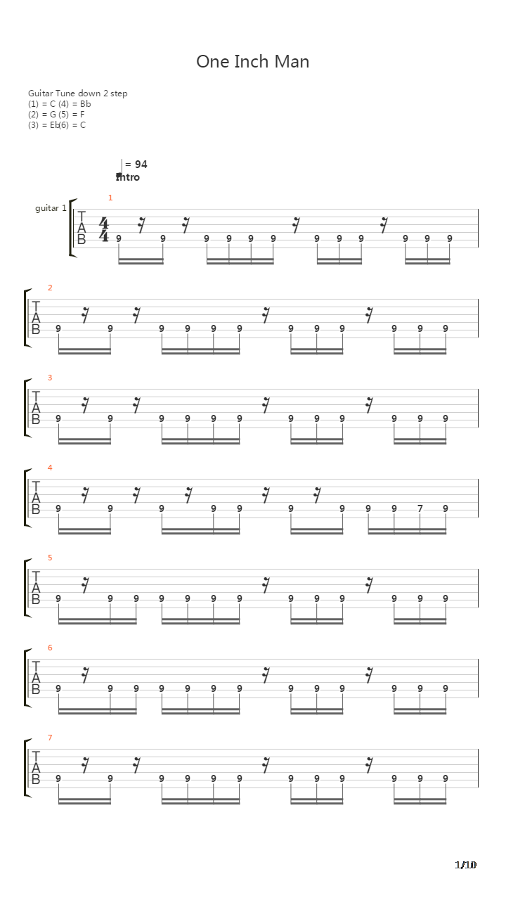 One Inch Man吉他谱