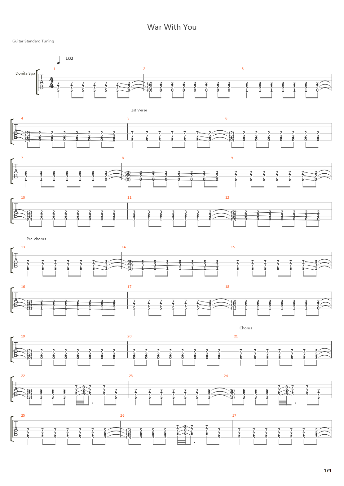 War With You吉他谱