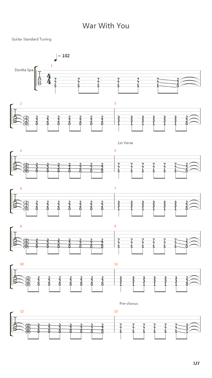 War With You吉他谱