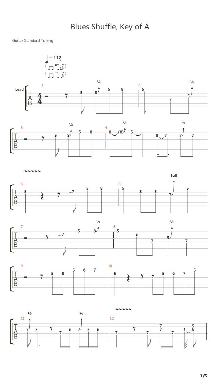 Blues Shuffle - Key Of A吉他谱