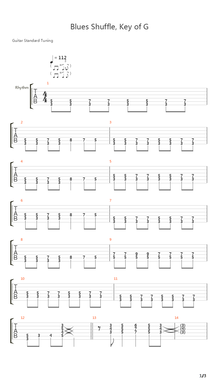 Blues Shuffle - Key Of G吉他谱