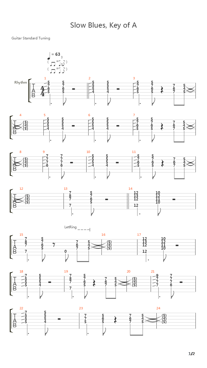 Slow Blues - Key Of A吉他谱