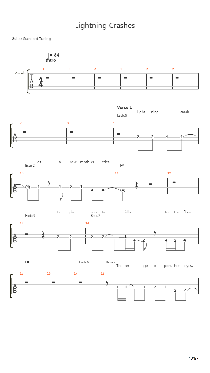 Lightning Crashes吉他谱