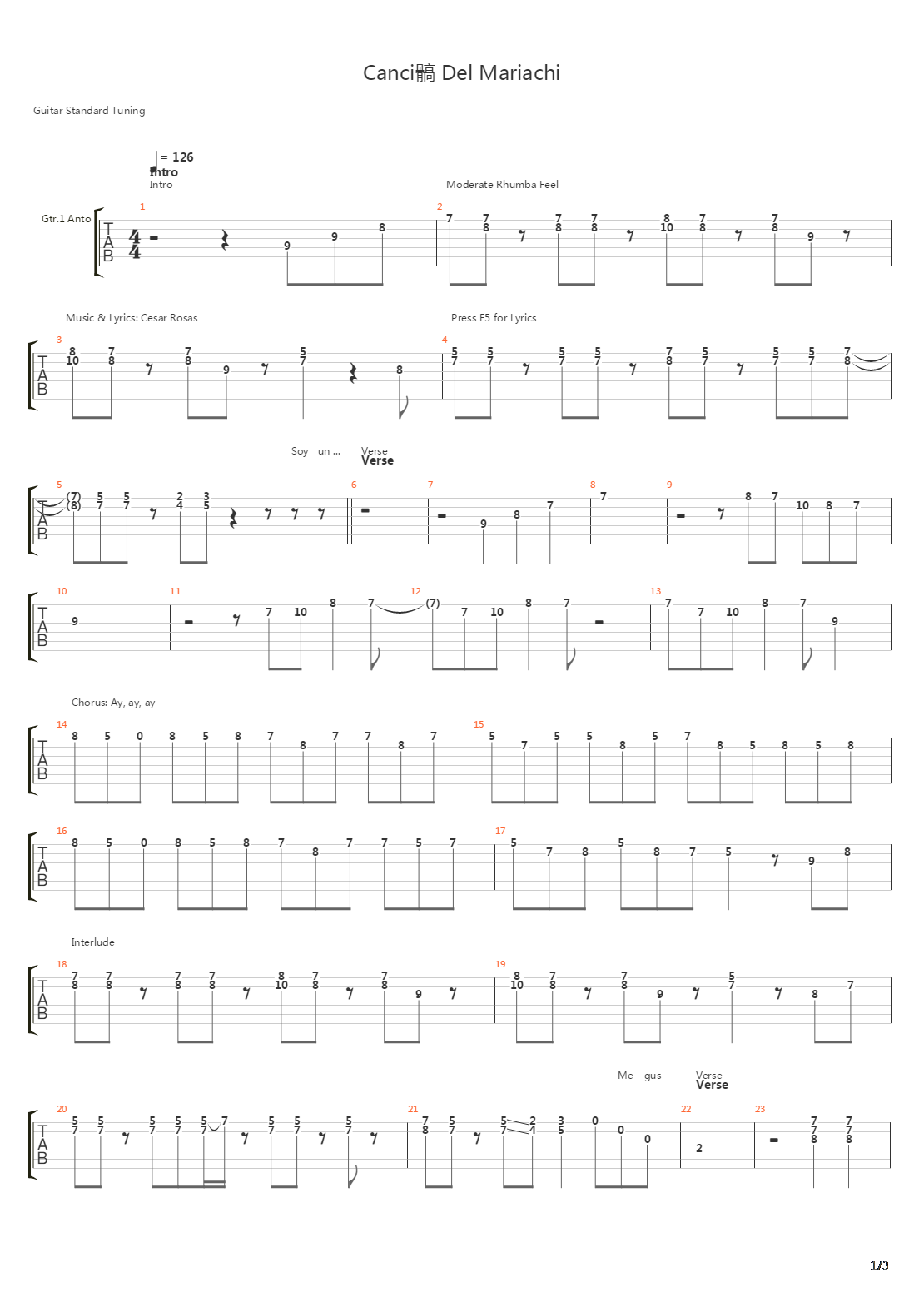 Cancin Del Mariachi吉他谱