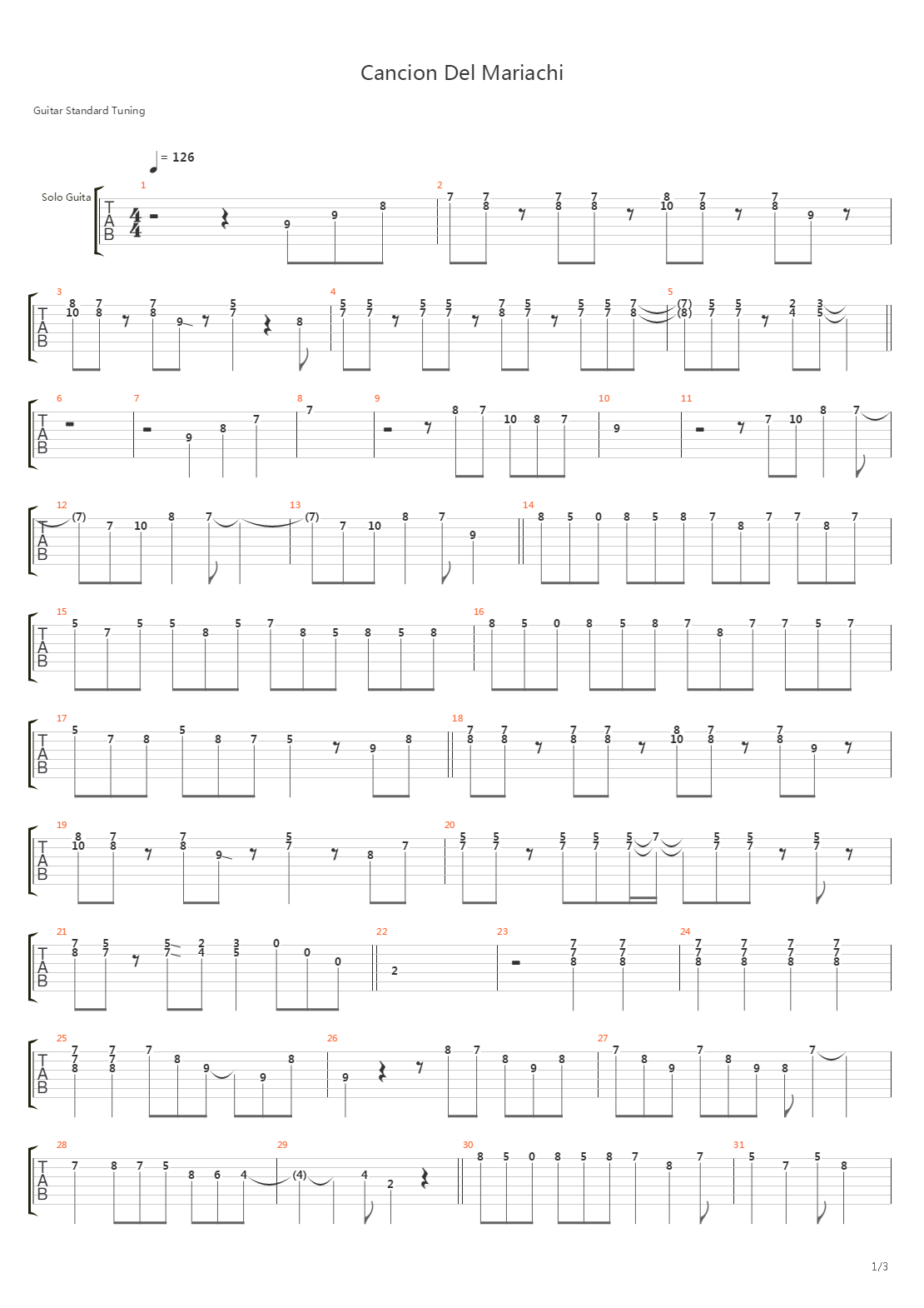 Cancion Del Mariachi吉他谱