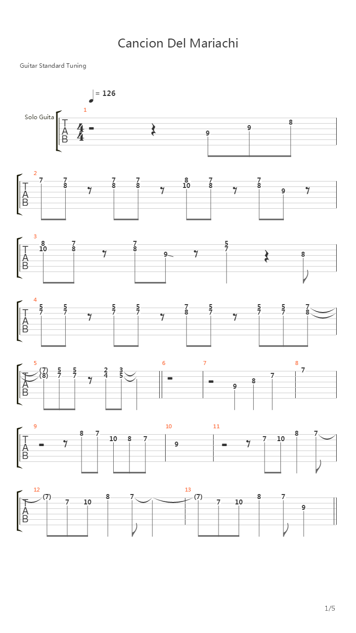 Cancion Del Mariachi吉他谱