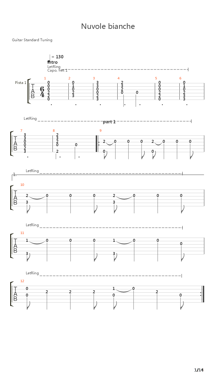 Nuvole Bianche吉他谱