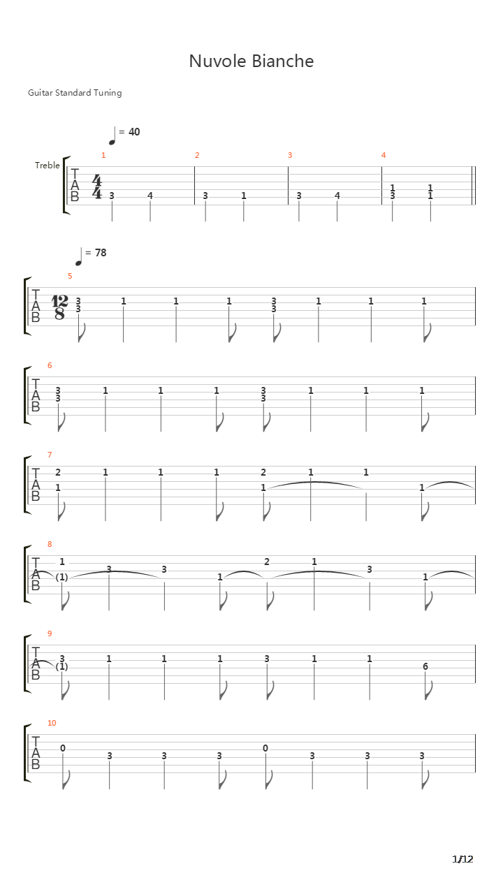 Nuvole Bianche吉他谱