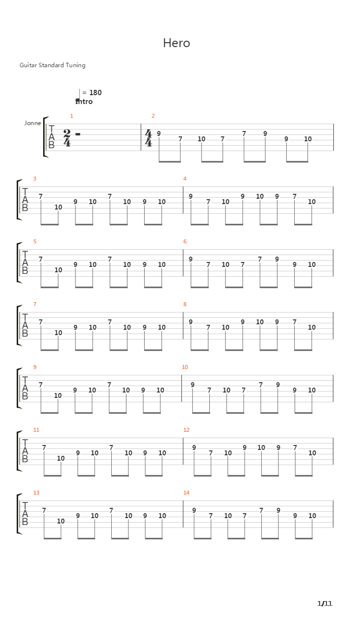 Hero吉他谱