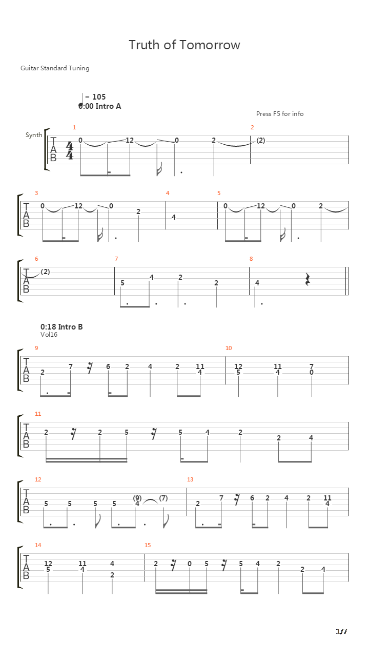 Truth Of Tomorrow吉他谱