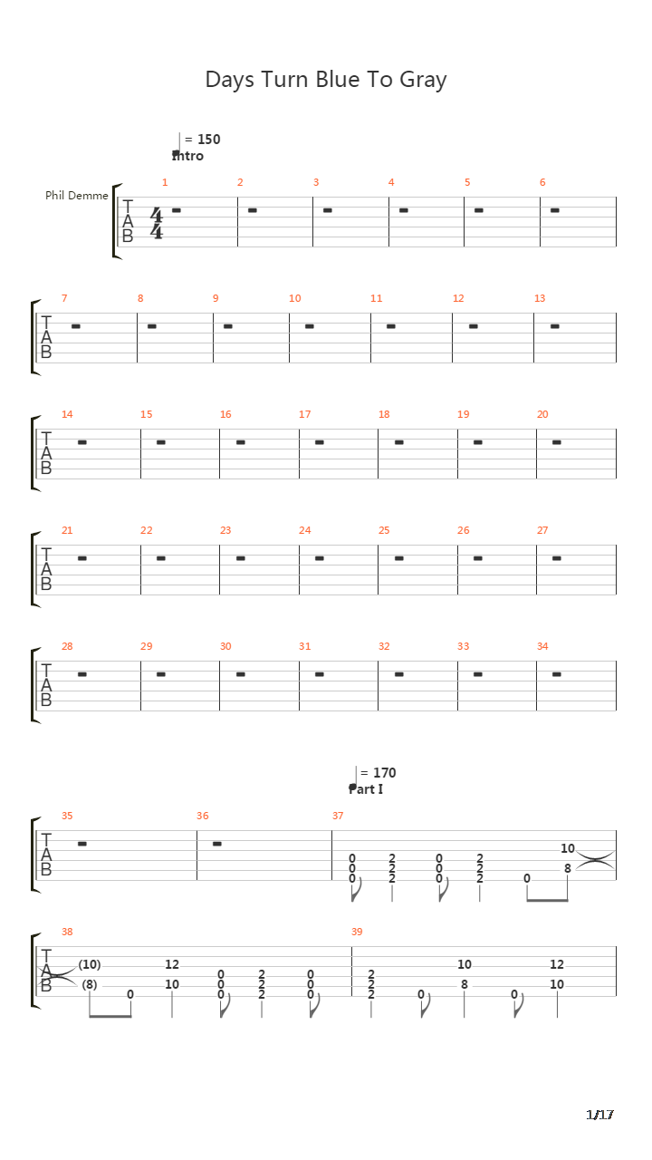 Days Turn Blue To Gray吉他谱