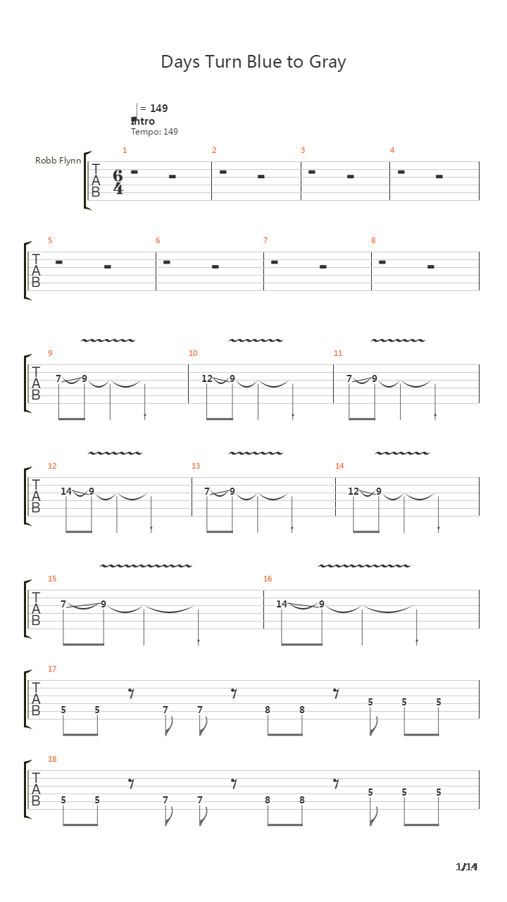 Days Turn Blue To Gray吉他谱