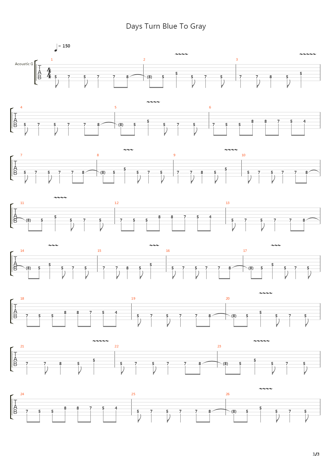 Days Turn Blue To Gray吉他谱
