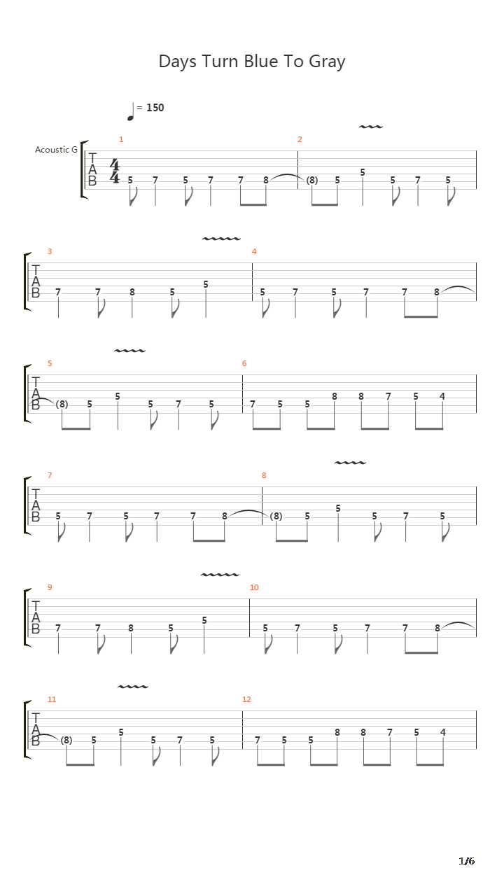 Days Turn Blue To Gray吉他谱
