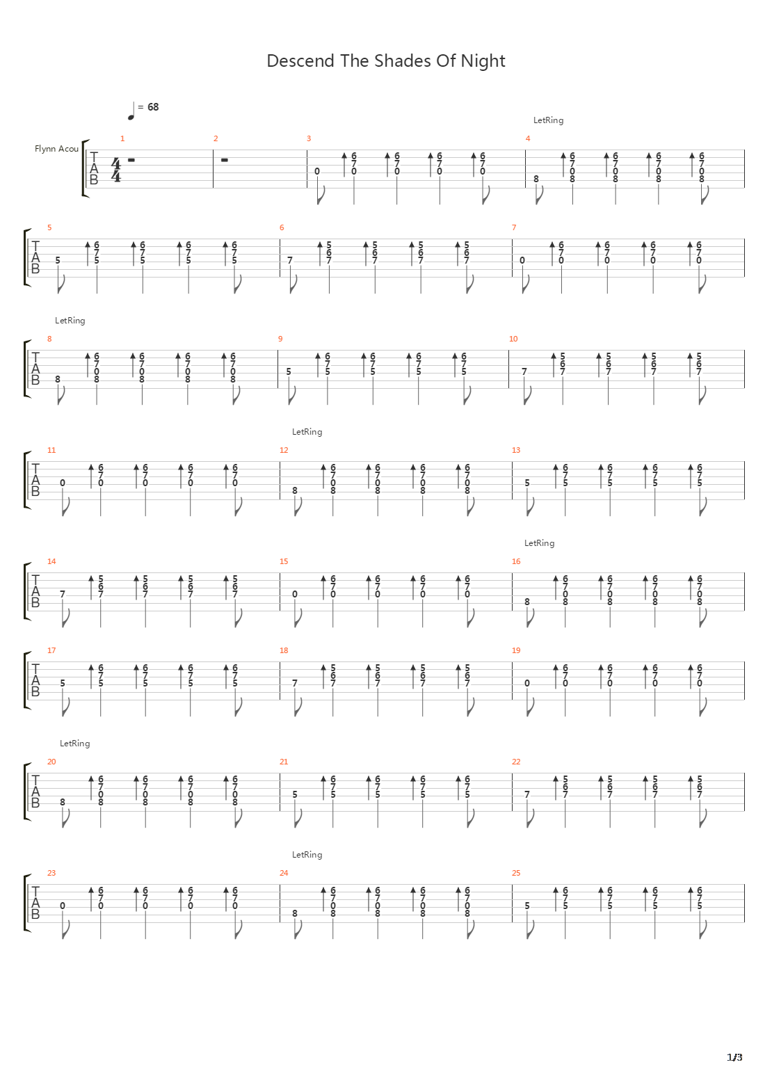 Descend The Shades Of Night吉他谱