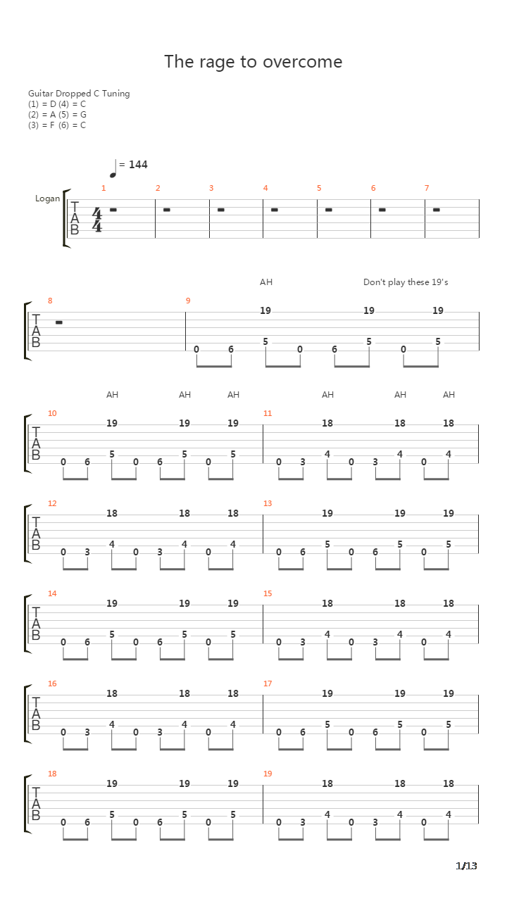 Rage To Overcome吉他谱