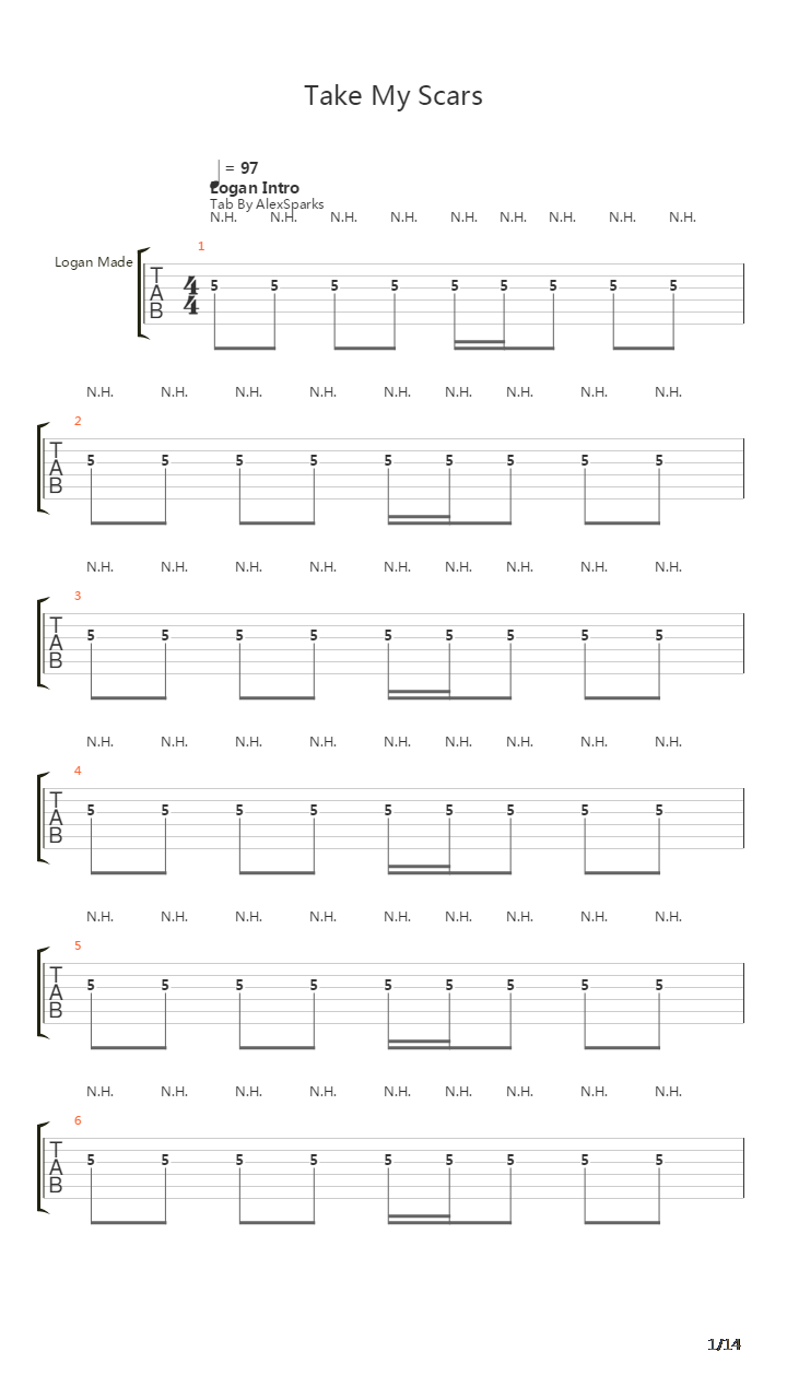 Take My Scars吉他谱