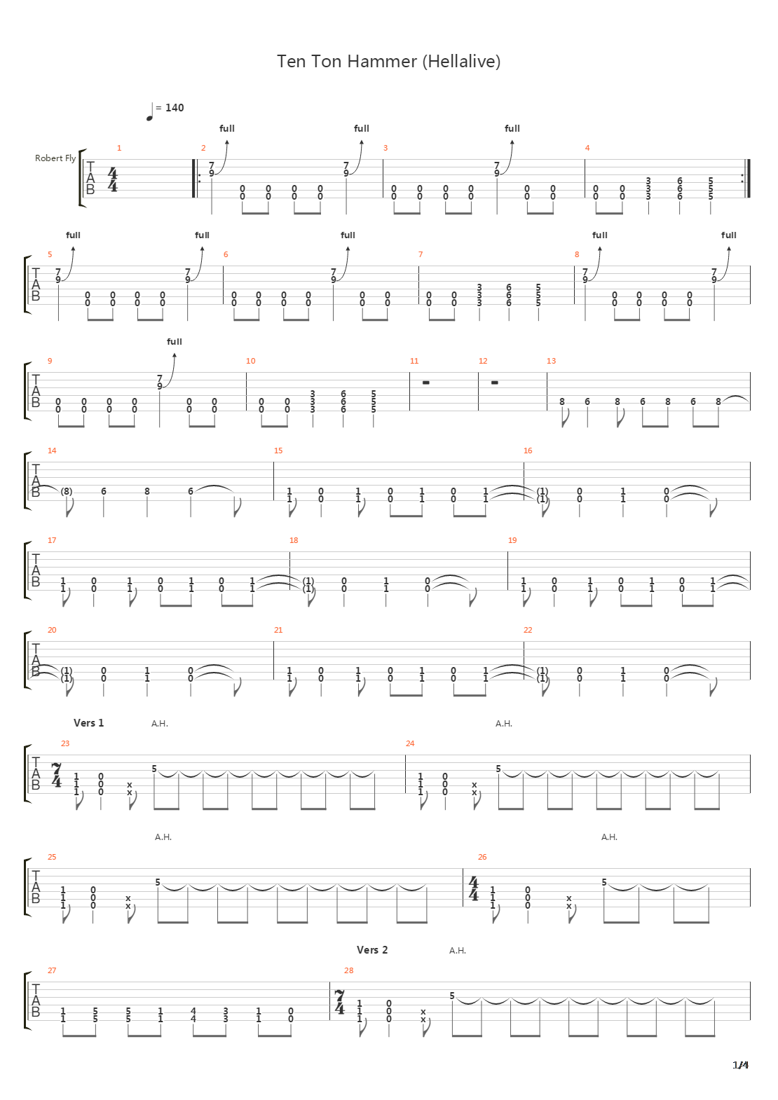 Ten Ton Hammer Hellalive吉他谱