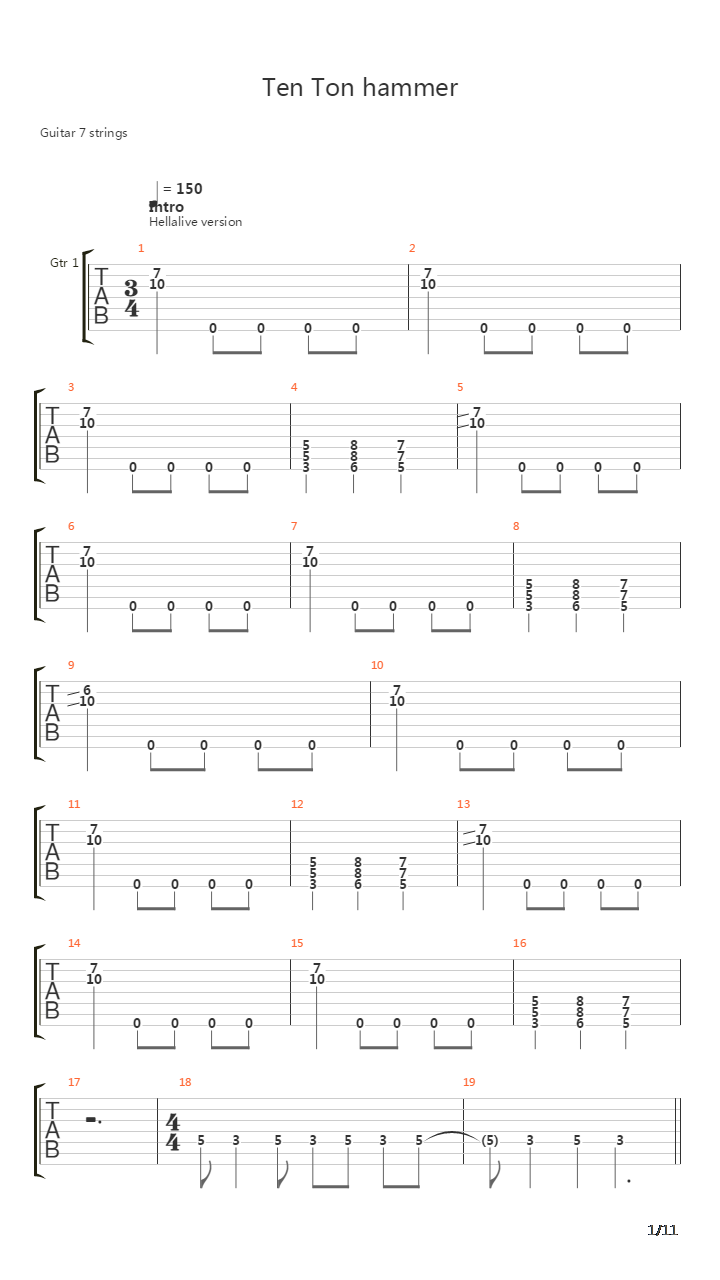 Ten Ton Hammer吉他谱