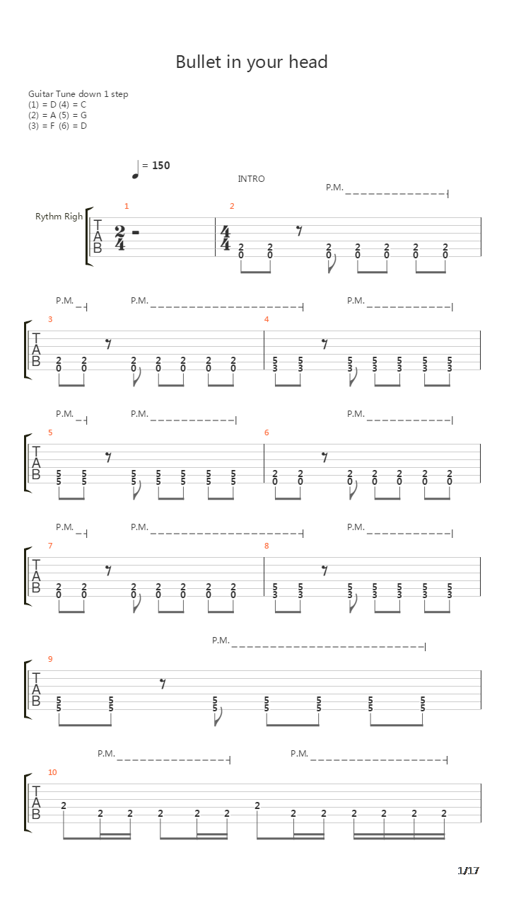 Bullet In Your Head吉他谱