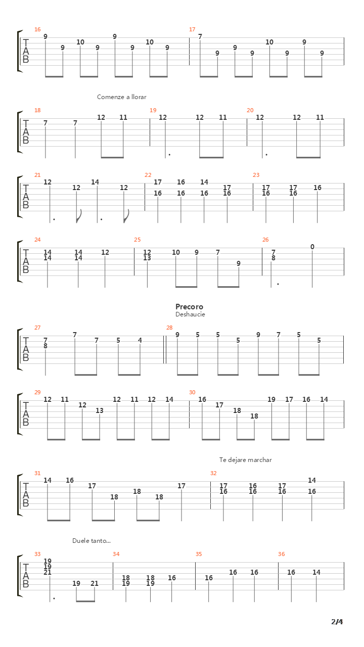 Adios Dulcinea Part 2吉他谱