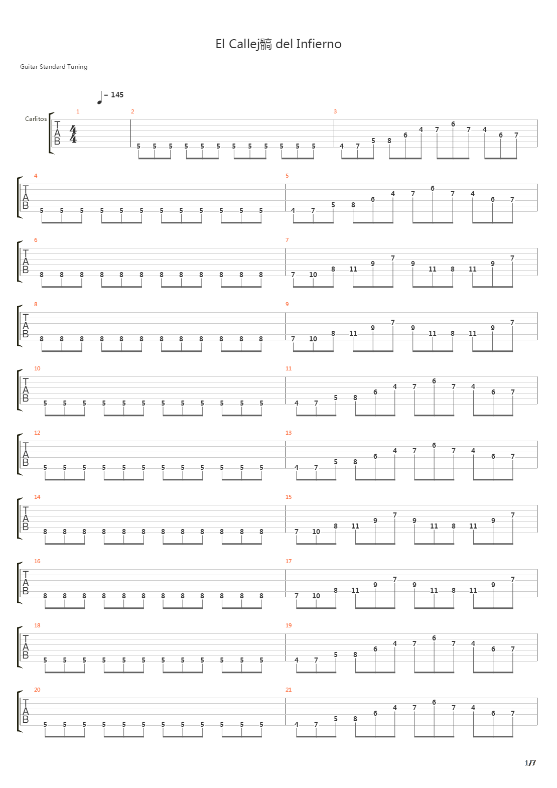 El Callejon Del Infierno吉他谱
