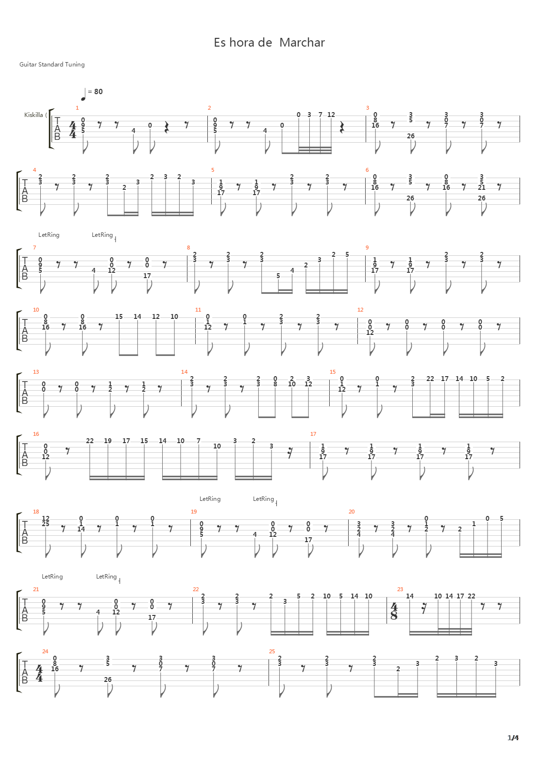 Es Hora De Marchar吉他谱