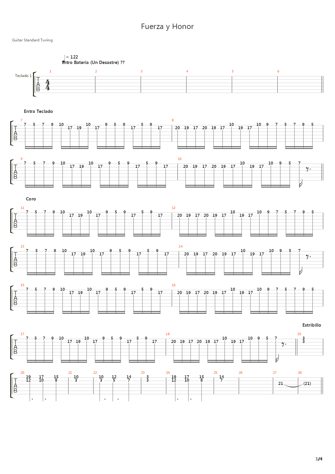 Fuerza Y Honor El Dorado吉他谱