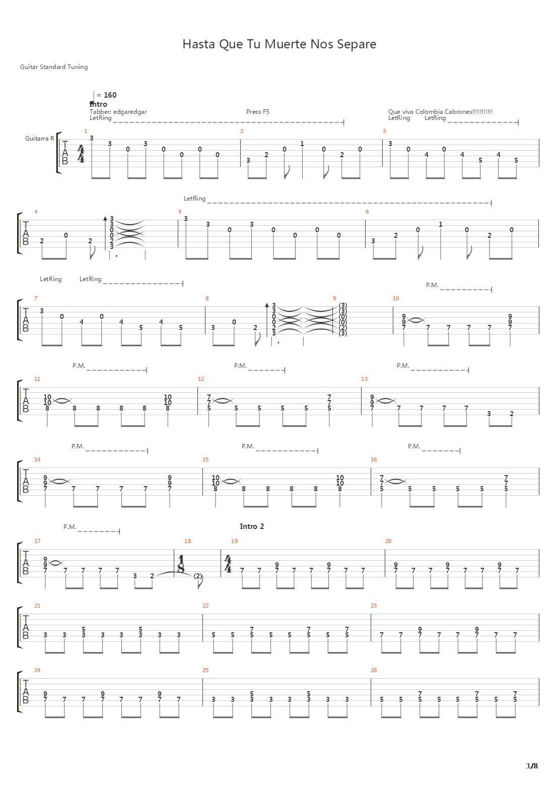 Hasta Que Tu Muerte Nos Separe吉他谱