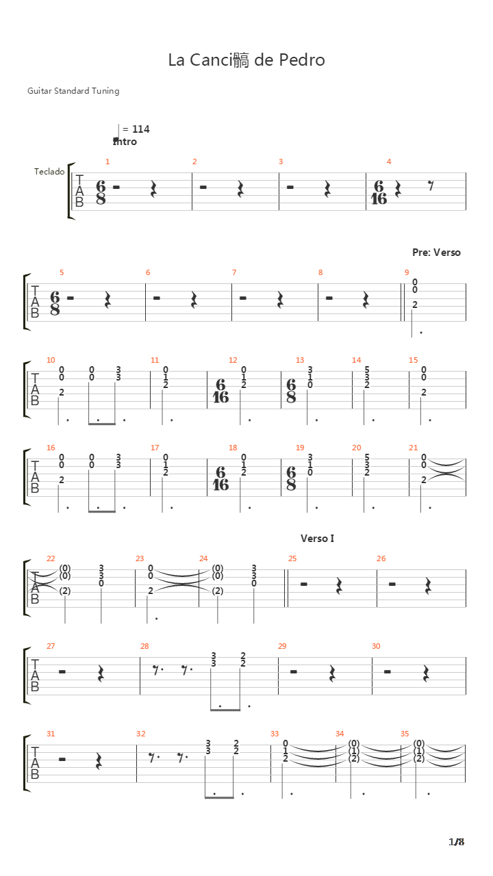 La Cancion De Pedro吉他谱