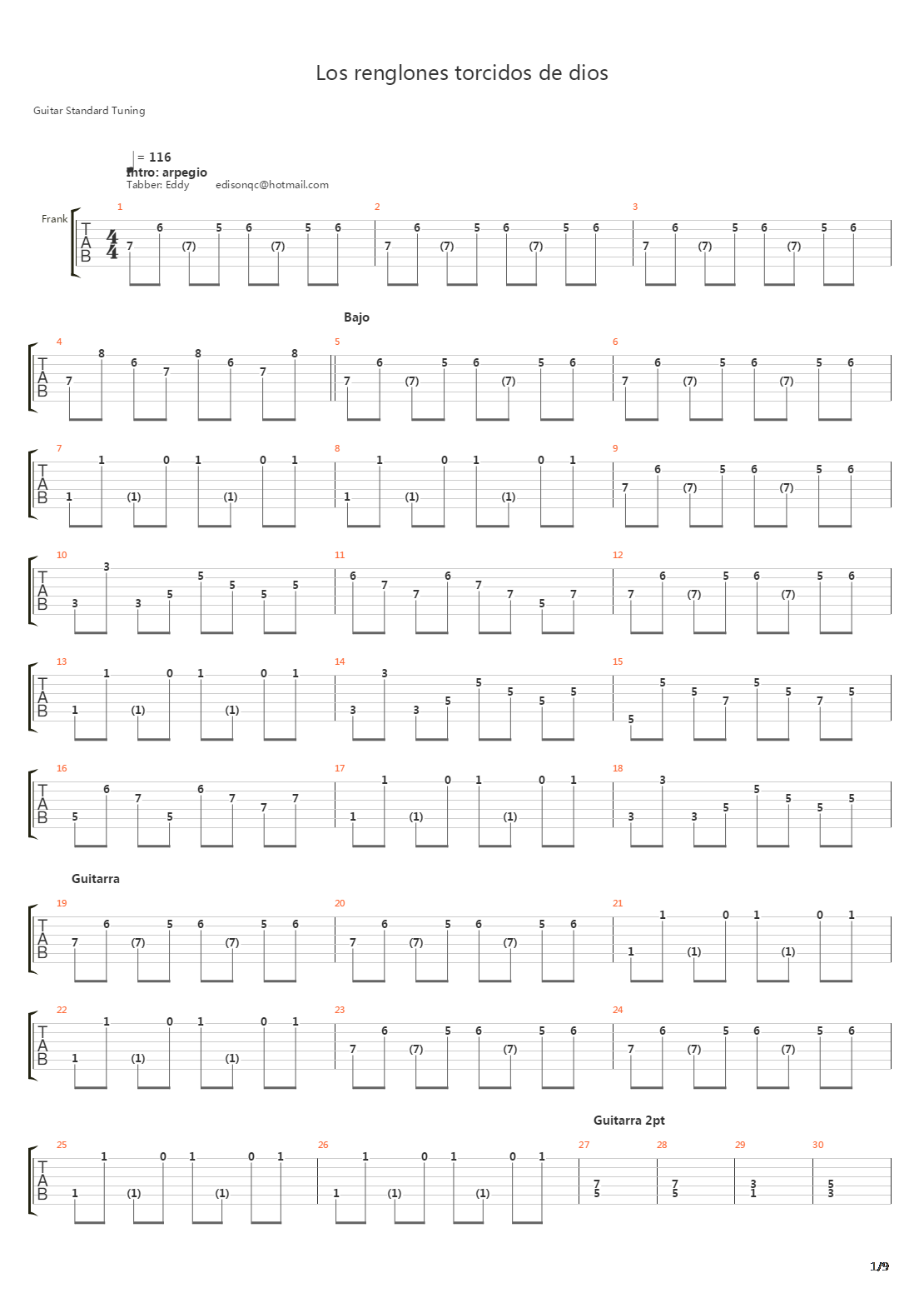 Los Renglones Torcidos De Dios吉他谱