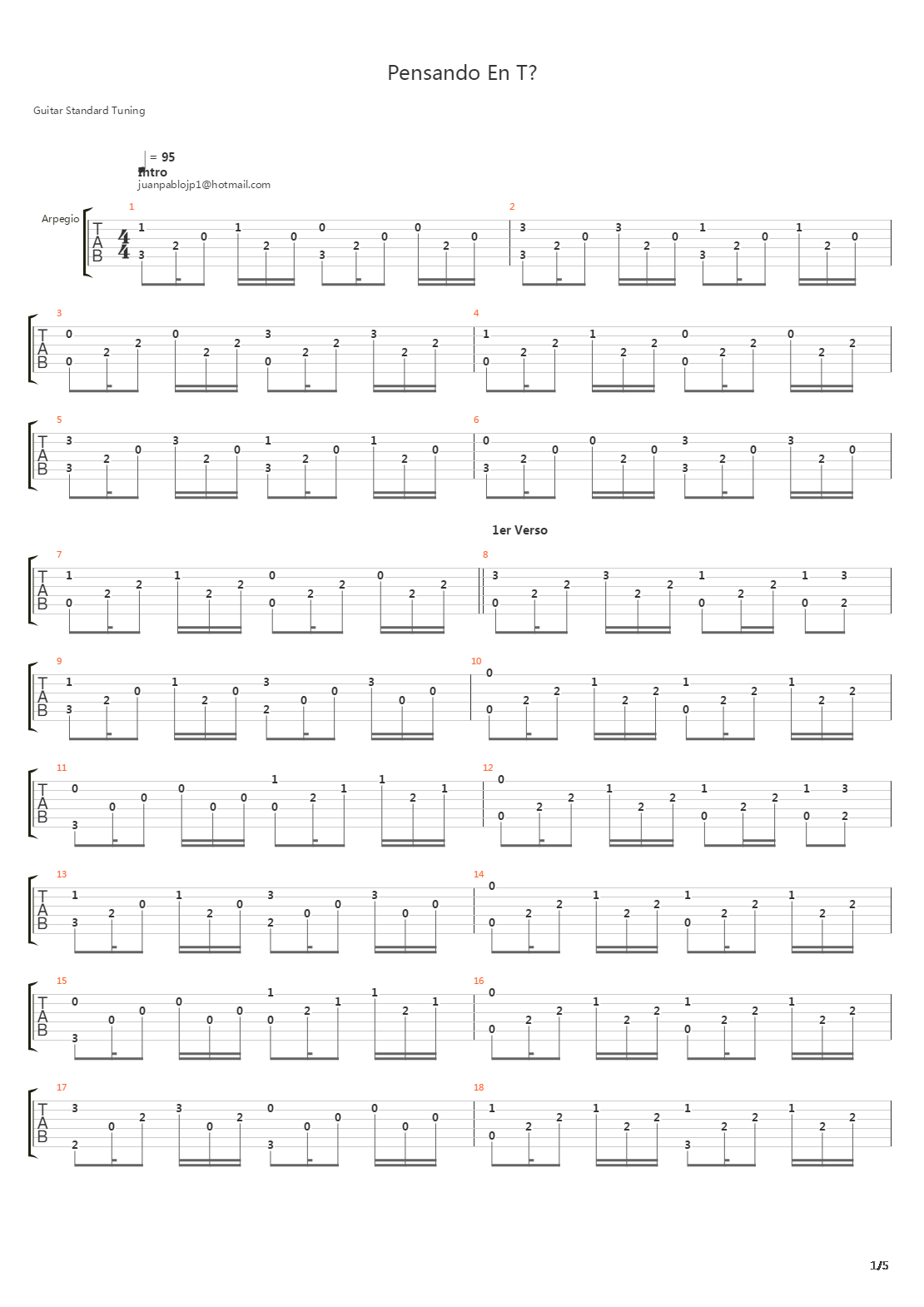 Pensando En Ti吉他谱