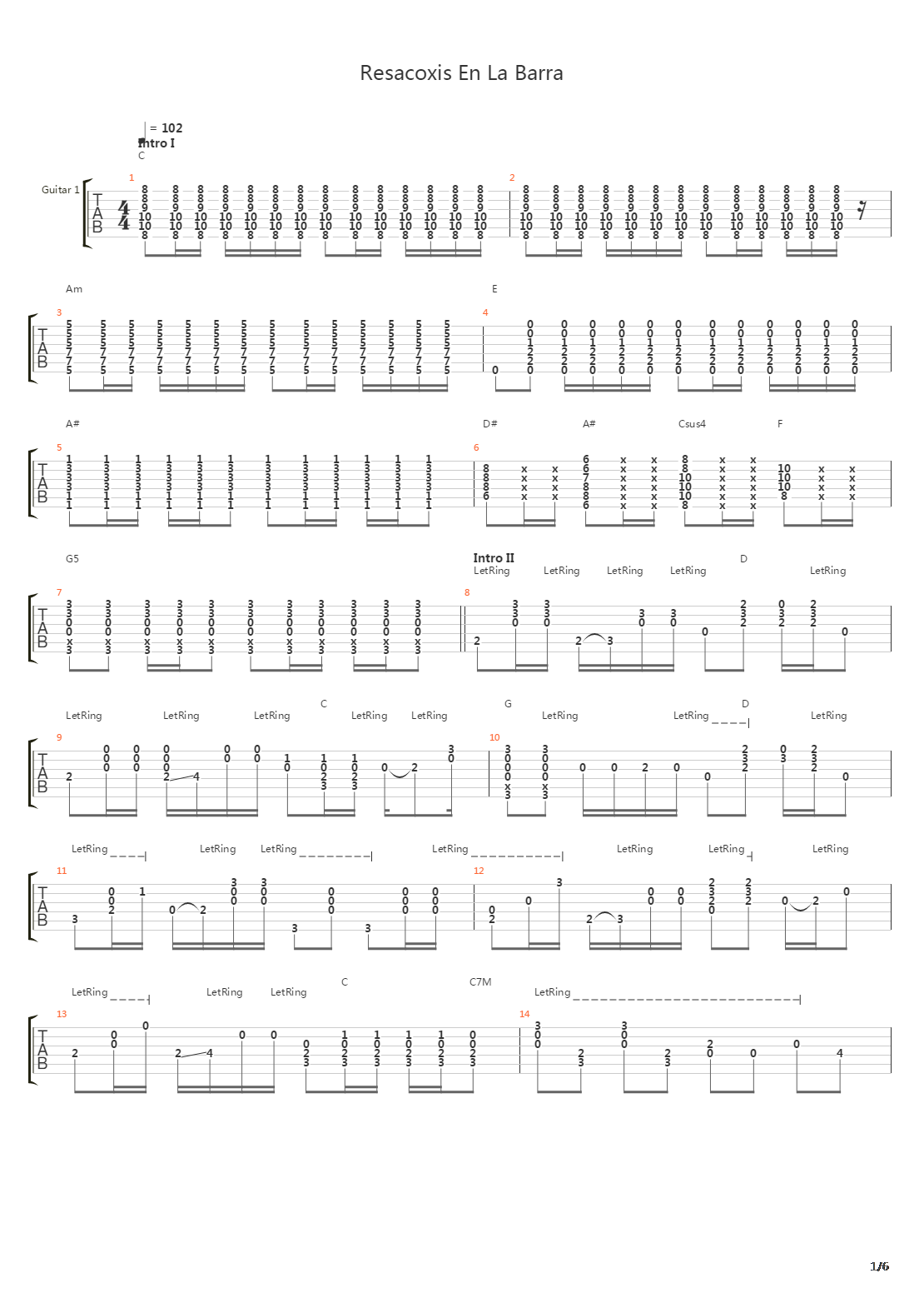 Resacoxis En La Barra吉他谱