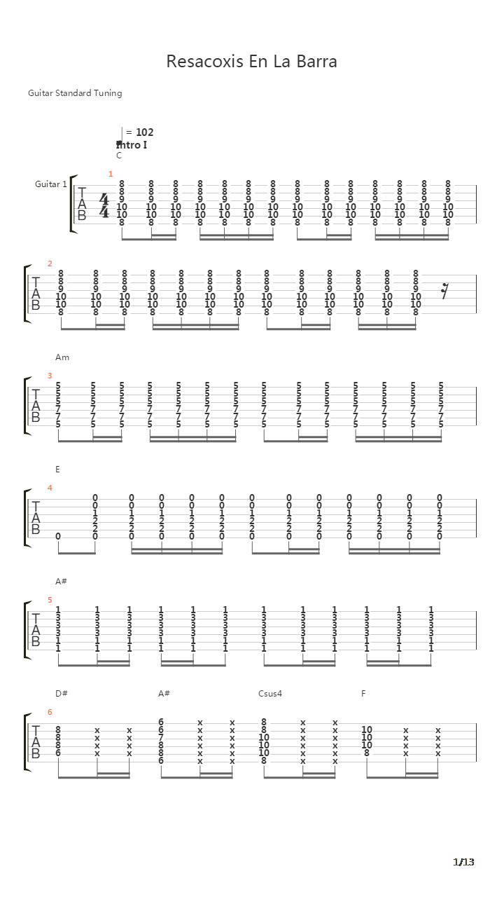 Resacoxis En La Barra吉他谱