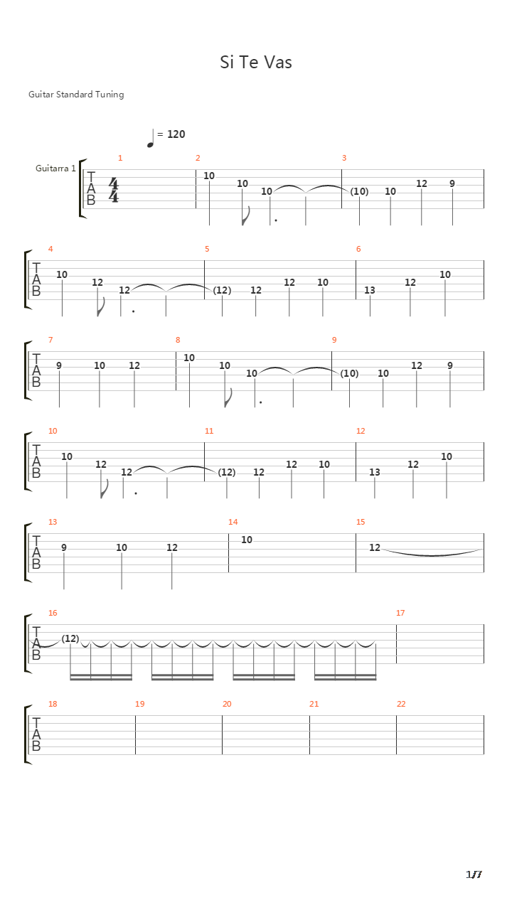 Si Te Vas吉他谱