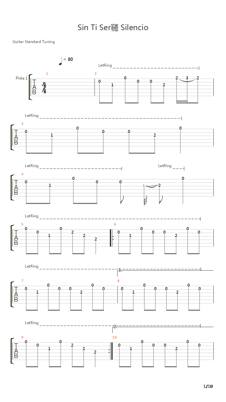 Sin Ti Seria Silencio吉他谱