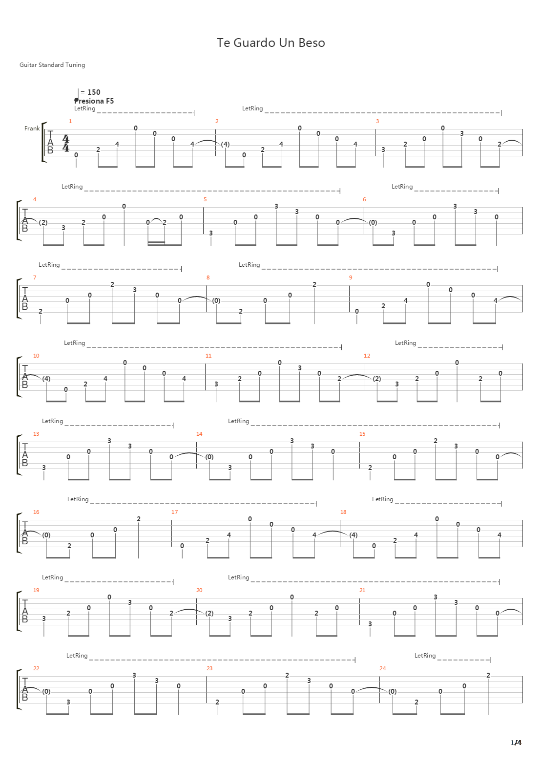 Te Guardo Un Beso Por Si Lo Quieres吉他谱