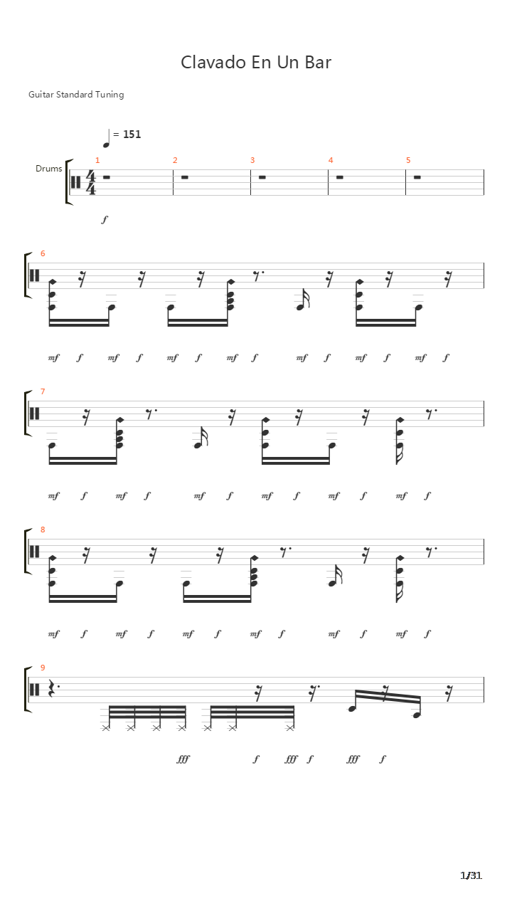 Clavado En El Bar吉他谱