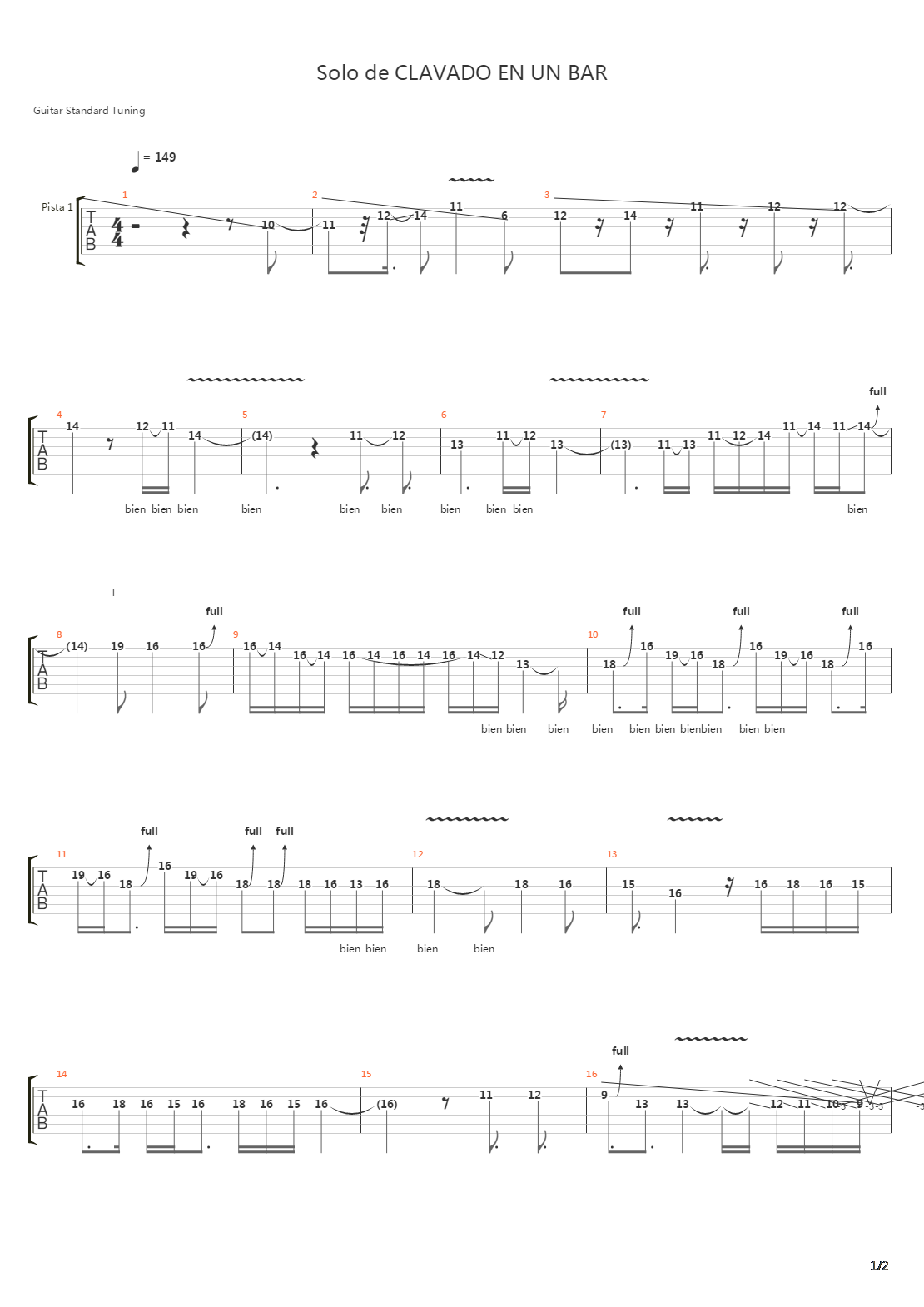 Clavado En Un Bar吉他谱