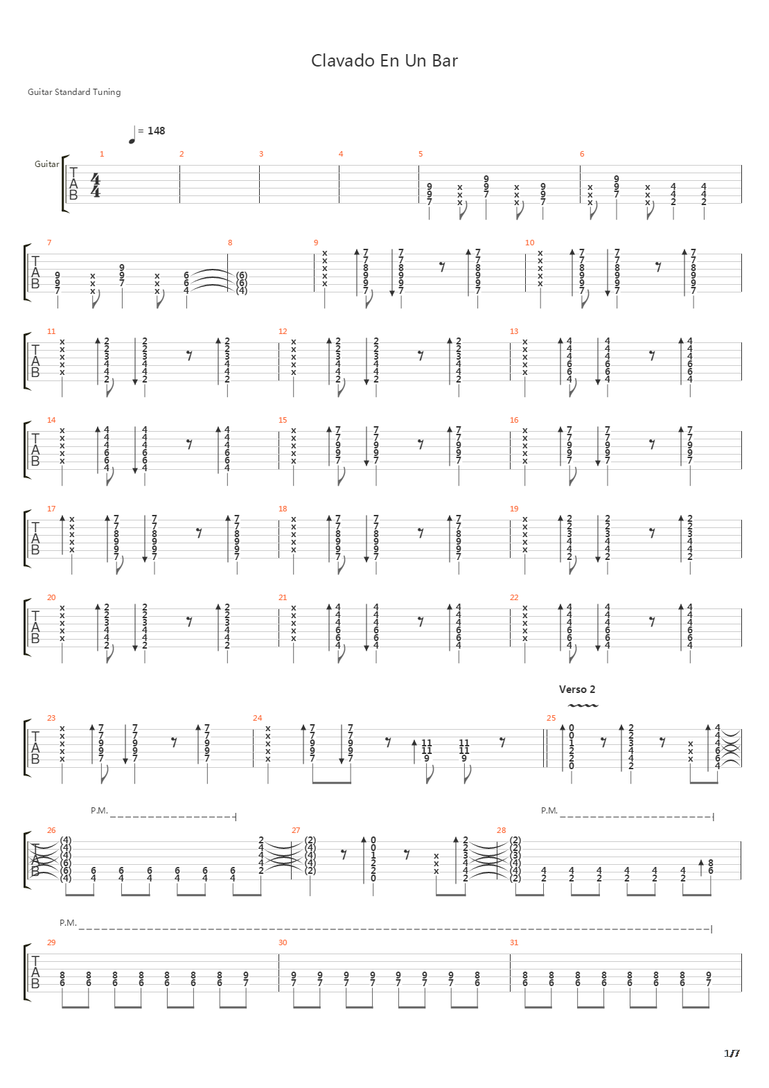 Clavado En Un Bar吉他谱