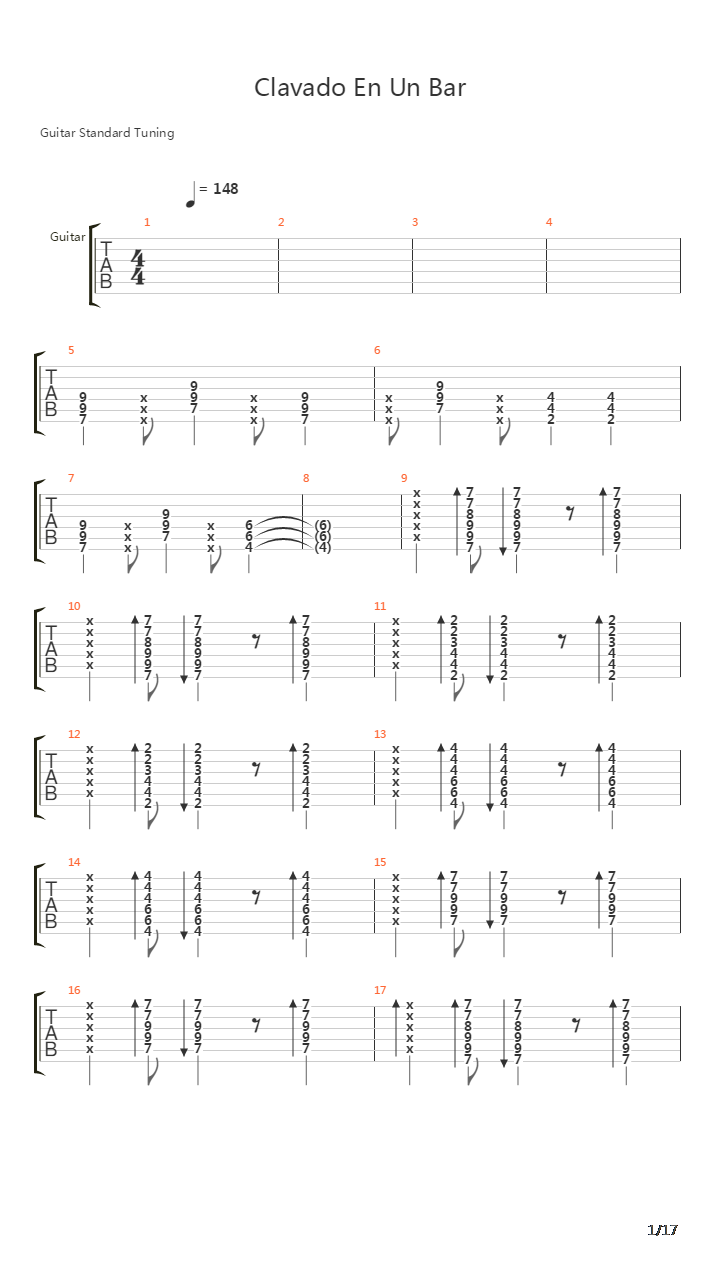 Clavado En Un Bar吉他谱